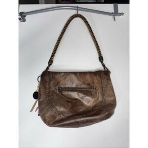 The Sak Brown Leather Braided Strap Tote Bag Handbag Purse Pre-owned